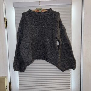 Nasty Gal Gray Crew Neck Sweater with Balloon Sleeves